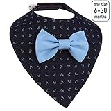 Baby Bandana Drool Bibs for Drooling removable Bow Tie Gift Set For Boys Dark-blue Bib with a light-