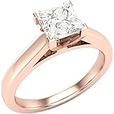 女性用ダイヤモンド婚約指輪 GIA認定 プリンセスソリティアダイヤモンドリング 14Kゴールド 0.50カラット (L、I2)