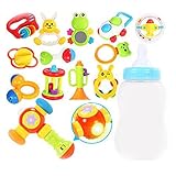 歯の教育用おもちゃを噛んでTeetherハンドベルのおもちゃ新生児のギフトセット赤ちゃん、12個+ハンマー
