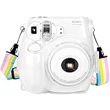 Wolven Fujifilm Instax Mini 8 / Mini 8+ / Mini 9用クリスタルケース - 調節可能なレインボー柄ショルダーストラップ付きクリスタルカメラケース Fujifilm Instax Mini 8 / Mini 8+ / Mini 9用 クリア
