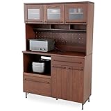 LOWYA （ロウヤ） 食器棚 キッチン収納 レンジ台 可動棚 突板 スチール脚 引き出し キャビネット ガラス扉 キッチンボード ワイドタイプ 幅119cm