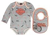 ハーレーダビッドソンBoysベビーB & S with Starsグレークリーパー&よだれかけセット カラー: グレー