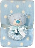 Dot Coral Fleece Blanket & Animal Soft Rattle Set (Blue Bear) by 2PO