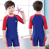 Double Two 子供水着 男の子 UVラッシュガードパンツセット 超可愛い キッズ水着 長袖  (L, レッド)