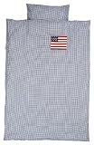 Taftan American Flag Checks Duvet Cover Set 100 x 135cm for Cot (Dark Blue) by Taftan