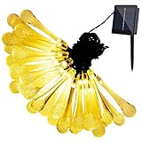 GDEALER Solar Outdoor String Lights 20ft 30 LED Warm White Water Drop Solar String Fairy Waterproof 