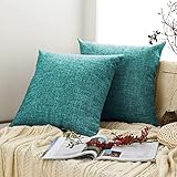 Silky Bunny クッションカバー 45 45cm 北欧 おしゃれ ソファ背当て リネンの質感 座布団カバ ー 無地 隠しジッパー装飾枕カバ ー みずいろ 2枚セット