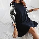 【Blume】マタニティ 長袖 授乳 チュニック ミニ ワンピース レイヤード風 楽ちん フリーサイズ (ネイビー)