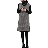 [amandpm] ワンピース レディース ジャンパースカート 選べる長さ ロング丈 ミディアム丈 ノースリブ vネック チェック柄 カジュアル フォーマル オフェス 通学 通勤 普段着 秋 冬