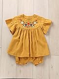 La Stella (ラ・ステラ) ベビー 刺繍 ワンピース ＆ ブルマ セット 赤ちゃん ベビー服 子供服 女の子 半袖 80 イエロ―