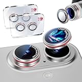 iPhone 17/16/16 Plus用 カメラ保護 フィルム 2枚セット いphone17/16/16Plus カメラ保護カバー アルミ合金 9H強化ガラス 露出オーバー防止 貼りやすい 耐衝撃 超高透過率 かっこいい-チタンシルバーレッド