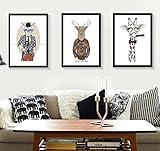 現代ミニマルデコペインティング、かわいい子供部屋ベッドルーム壁画、漫画動物抽象トリプティック、ソリッドウッド壁フレームペインティング背景ペインティングフォトウォールの組み合わせ (サイズ : 30 *