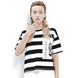 夏の半袖白黒ストライプショートTシャツ女性のルーズブラウス ( 色 : Stripes , サイズ さいず : M )