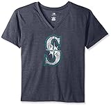 MLB Seattle Mariners女性用チーム半袖VネックTシャツロゴ、2 x、ネイビー/ヘザー