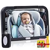 innokids ベビーミラー　曲面鏡　360度回転でき　インサイトミラー　大視野ミラー　車用鏡　照明付き (ブラック)