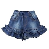 Domybest　子供服　女の子　デニム ショートパンツ　デニム キュロット　可愛い　フリル 春　夏 カウボーイ カジュアル 2色選べる (130（5-6歳）, ダークブルー)