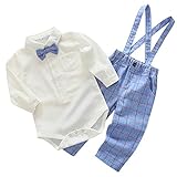 FEOYA ベビー 洋装 ベビー服 紳士服 男の子 英国風 チェック柄 3点セット 綿混紡 プレゼンテーション 誕生日 プレゼント (スタイル-B ブルー 90cm)