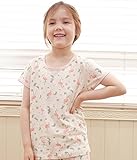【あるこんたるこん】オーガニックコットン ガールズ ルームウェア フラミンゴ 3分袖 春夏 キッズ ジュニア 上下セット 女の子 パジャマ 90-140 (90)