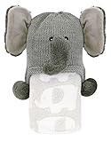 Stephan Baby Elephant Print Fleece Blanket and Knit Elephant Hat Stroller Set, Grey/White, 3-12 Mont