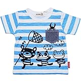【本体綿100％】2017年 夏物 ZOOMIC ズーミック 天竺 虫取りプリント ボーダー 半袖Ｔシャツ サックス◇90cm