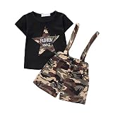 EIMEI ベビー服 ロンパーススーツ 新生児 子供服 半袖 星柄 迷彩柄 サロペット 2点セット ジャンプスーツ (110cm, 黒)