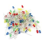 100 pcs 3mm　5色　赤緑青黄白ライト　LED発光ダイオードランプ