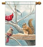 冬Snacktime標準垂直バナー国旗Studio M 28 x 40 Squirrel鳥