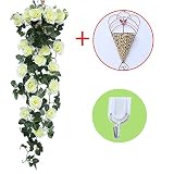結婚式に！　造花　ローズ　薔薇　カゴ＋フック　2本セット　壁掛　人工観葉植物　インテリア　アートフラワー　フェイクグリーン　お花　可愛い　オシャレ　パーティー　イベント　室内　吊り下げ　飾り物　バラ色