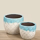 Finoラインの製品Stoneware Set of 2 Planters, 7 1/8" and 8 5/8" Diameter WHW20170197
