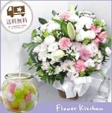 お供えセット 旬のおまかせお供えアレンジ12850円 カラーはおまかせミックス淡い色合い+「こんぺいとうキャンドル」スイーツキャンドル　ギフトセット