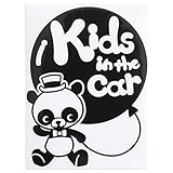 ブラック（黒） Kids in the car〈パンダ 動物〉ステッカー 帽子 蝶ネクタイ 着用 窓ガラス シール 車 キッズ イン ザ カー ※吸盤・マ...