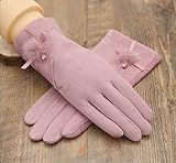 JJdo レディース暖かく手袋　防水ピリングがない　ハンドウォーマー 指先スマートフォン対応　シンプルなデザイン刺繍　紫　ピンク　黒い　ブラウン (ピンク-ボール)