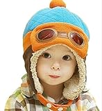 【On Dolce】　選べる4色 パイロット風 ニット帽子 耳あて 子供 ベビー キッズ　かわいい 防寒 KC004 (ブルー)