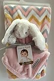 Blankets & Beyond Pink, Grey & Yellow Blanket and Bunny Security Blanket Set by Blankets and Beyond