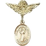 ゴールドFilled Babyバッジwith St。Francis of AssisiチャームとエンジェルW / Wingsバッジピン1 x 3 / 4インチ