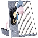 BAMEOS 水切りラック 水切りカゴ付き 水切りマット シンク ステンレス製 錆びない 省スペース ぐるぐるスッキリ収納 キッチン用 食器