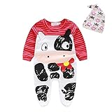 Tonsee ベビー ロンパース 男の子 可愛い カートゥーン ジャンプスーツ+帽子 セット お着替え簡単 出産祝い (70, レッド)