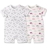 Baby Nest 夏 ベビー服 半袖ロンパース 2枚セット 女の子 男の子 肩ボタン フルプリント コットン セット4 9-12M