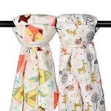 Qav Juh モスリン おくるみ ガーゼスワドル ベビー　授乳ケープ 寝かしつけ ダブルガーゼ 純綿 ブランケット 2枚セット やわらかい 120×120cm 出産祝い ベビー布団 ギフト (動物)