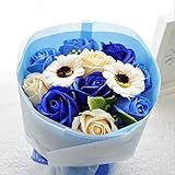 【緊急値下げ】BIO newガーベラブーケ フレグランスソープフラワーを贅沢に使用 クリアバック・ギフトボックス付でお祝いやお見舞い、ギフトにぴったり。(ブルー)