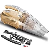 ElecTown 4in1 サイクロン カークリーナー　車用掃除機 ハンディクリーナー 乾湿両用 手軽 4.1M ロング電源コード (ゴールド)