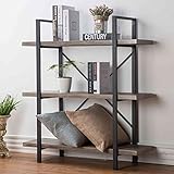 HSH Furniture 3-Shelf Bookcase Rustic Bookshelf Vintage Industrial Metal Display and Storage Tower D