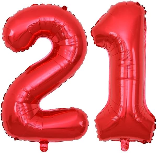 FAMULIA Number Balloons Birthday Big Jumbo Size (Red,21(Extra Large)) - 1