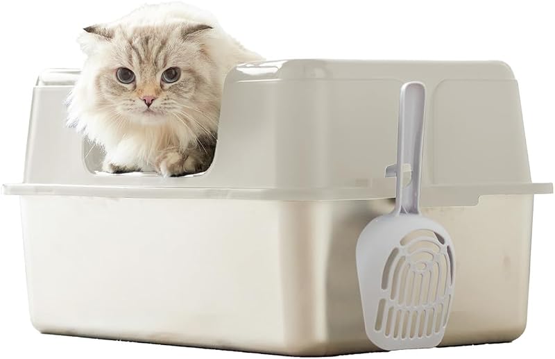 【OFT】 ステンキャットトイレ M ホワイト ステンレス 猫トイレ 清潔 シンプル 丈夫 飛び散り防止 飛散 サイズ(約):幅50cm×奥35cm×高27cm