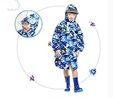 （ゼッパモリ）ZPAMOR　キッズ　雨具 レインコート　迷彩 バイザー付き　収納袋付き　レインウェア　可愛い　超軽量　ランドセル対応　便利 (L, ブルー)