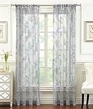 Brielle Aurora Sheer Rod Pocket Panel with Flower Design, 52' by 95", Grey