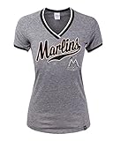 MLB Miami MarlinsトリブレンドベビーラグランSS Vネックジャージー M グレイ