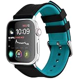 互換スポーツ Apple Watch バンド 41mm 40mm 38mm、iWatch シリーズ 9/8/7/6/5/4/3/2/1/SE2/SE/Ultra/Ultra2 用シリコンゴムバンド 41mm 40mm 38mm（ブラック＋ブルー）