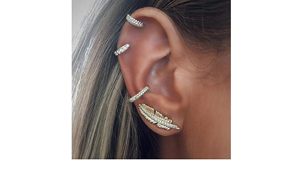 Amazon Co Jp Airlove ラインストーンスモールフープピアス軟骨用ピアスピアス女性十代の女の子huggie Tiny Hoopsフェザーイヤリングセット ジュエリー