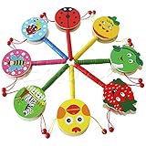 kocome Cartoon木製ドラムShaking Rattle Hand BellベビーキッドMusical Instrument